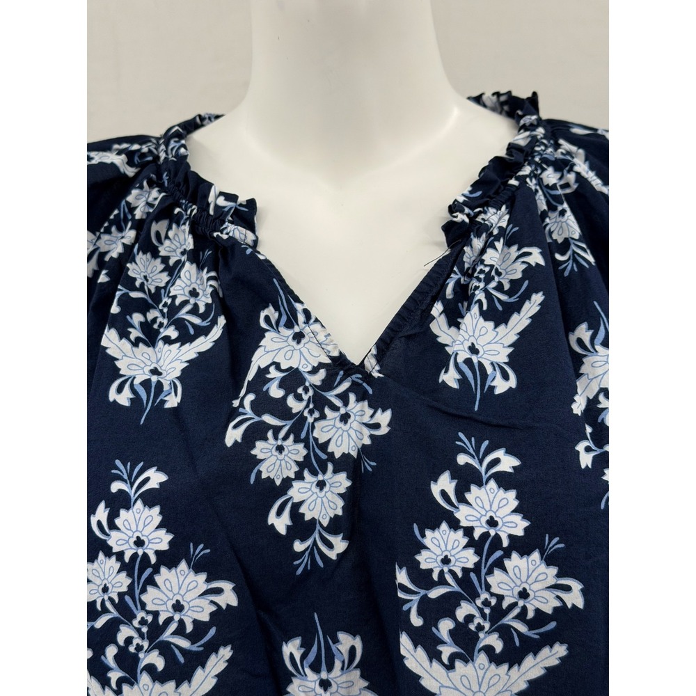 J Crew Top Women XXL Navy Floral Boho Peasant Prairie Cottage 100% Cotton Preppy - Picture 2 of 12